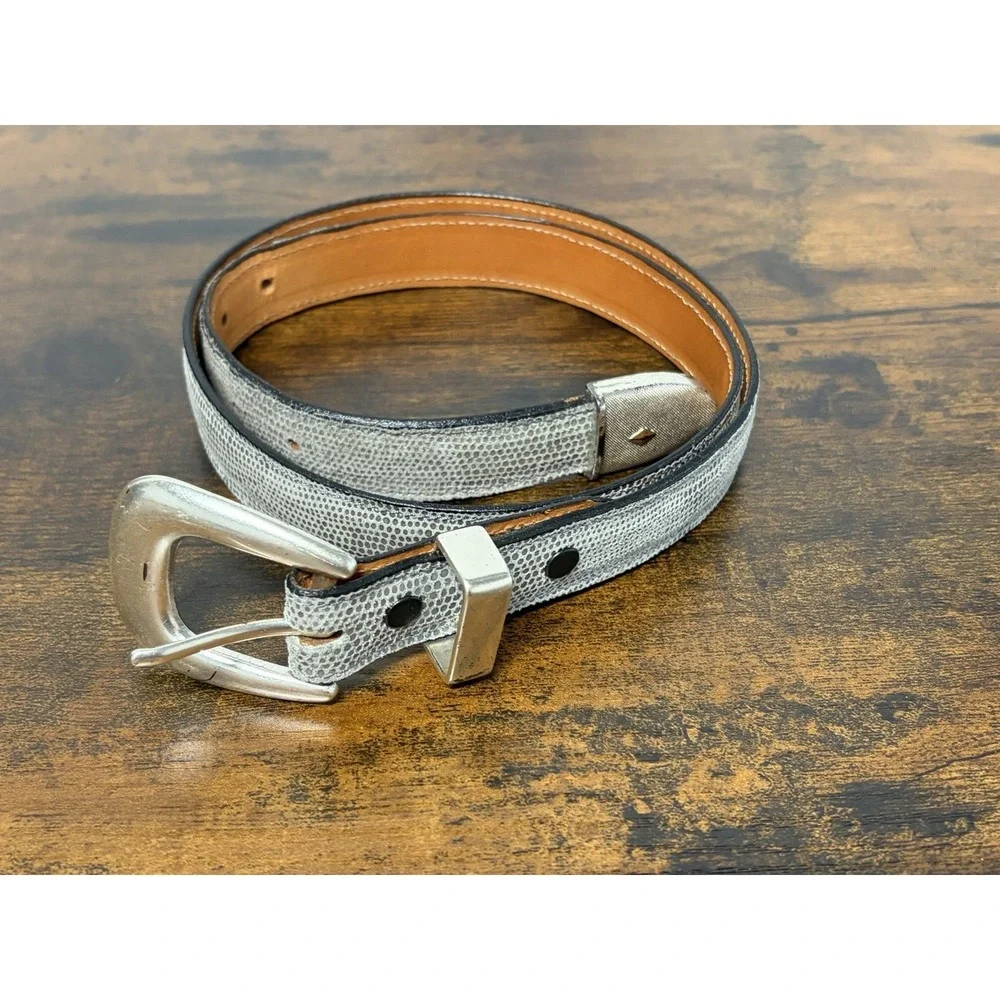 James Culver Handmade Tubac Leather Belt Size 30 Gray Reptile Snakeskin Design
